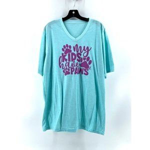 MY KIDS HAVE PAWS Women's Short Sleeve Mint Green Pullover Tee T Shirt XL Dog